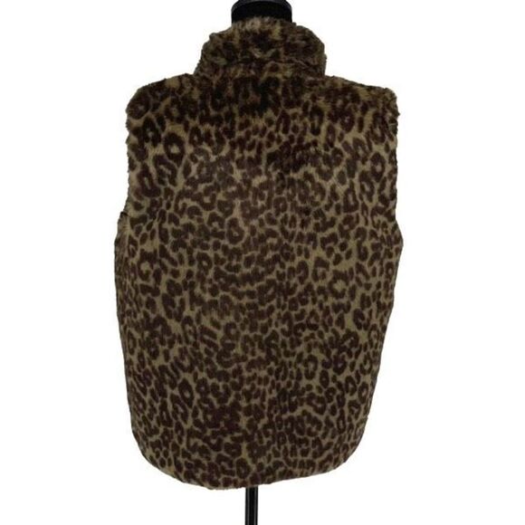 Guess Womens Faux Fur Vest Animal Print Reversible Full Zip Tan‎ Green Medium - Picture 6 of 11